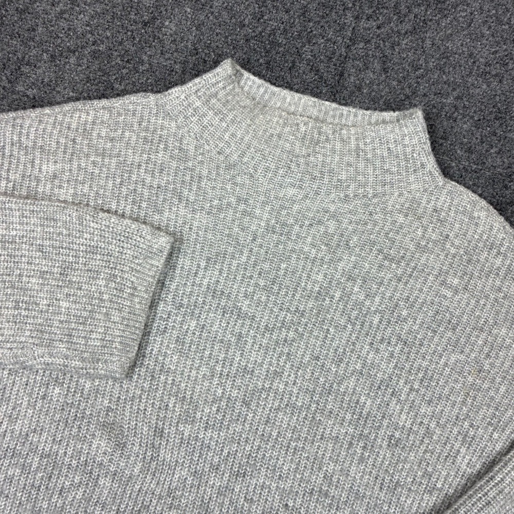 Loft Gray Ribbed Mock Neck Sweater Womens Size L Size Split Cuff Boxy Knit